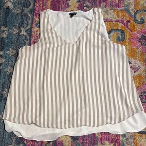 Torrid Beige and White Striped V-Neck Blouse 0